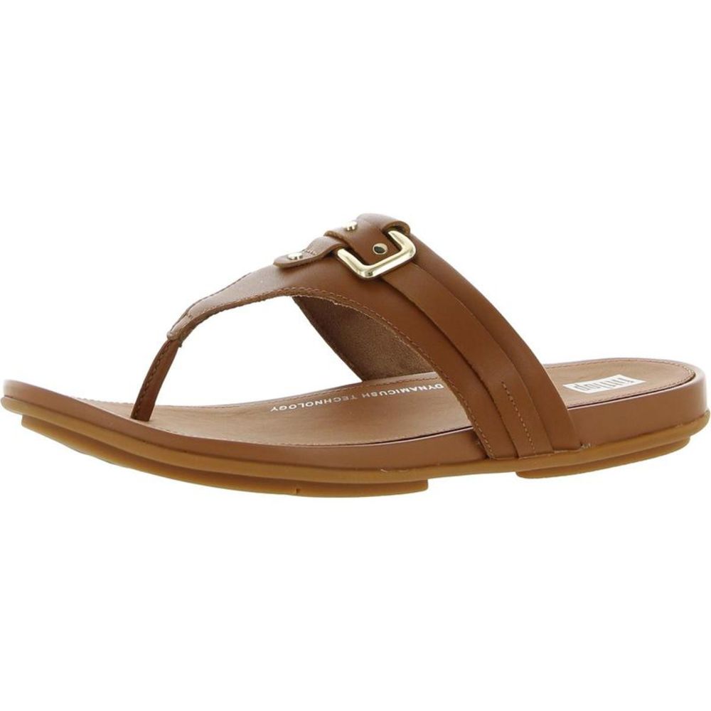 Fitflop Womens Gracie Stud Tan Leather Buckle Slip On Thong Sandals Shoes NWT